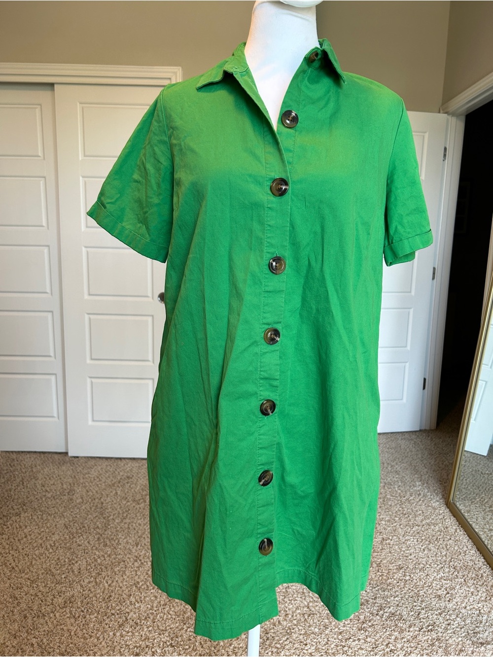 Who What Wear Green Short-sleeve Shirt Mini Dress Button Down Size XS